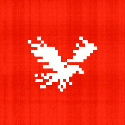 The UPON mark: a white pixel bird with raised wings on a vermilion square.